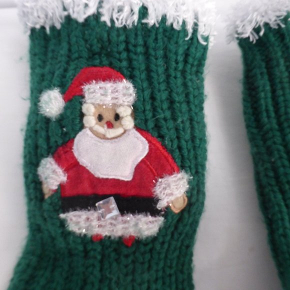 Non-slip, green knitted Santa socks with bottom grips and furry trim tops BNWOT - Picture 3 of 6